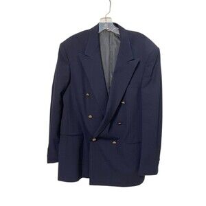 Henry Grethel Vintage 42R Double Breasted Blazer Blue USA Union Made Gold Button